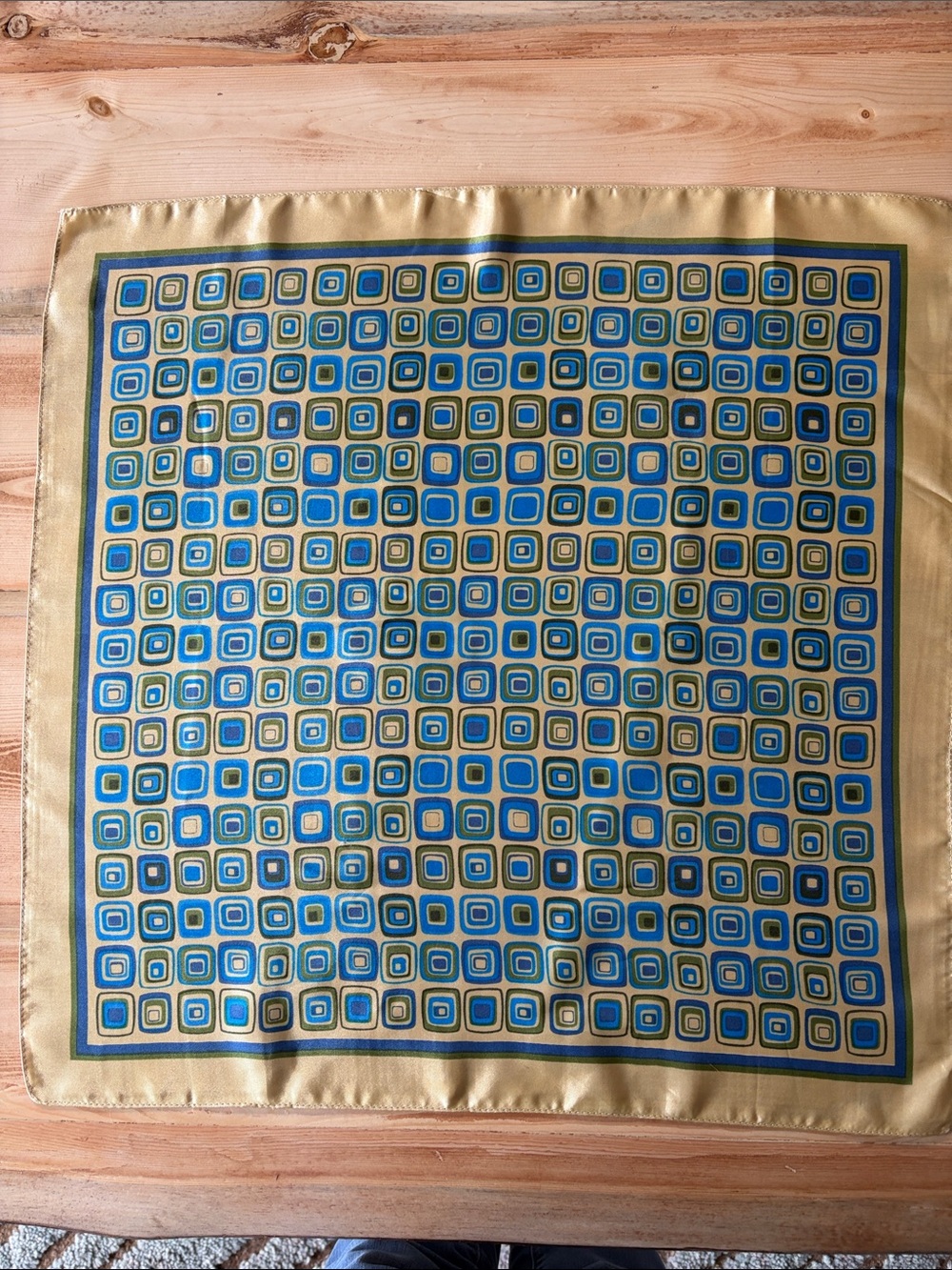 Vintage Blue and Gold Geometric Silk Accent Scarf